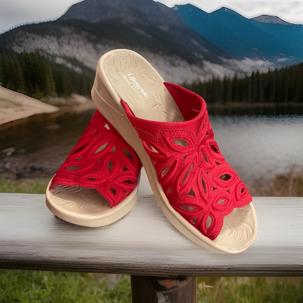 NIB LifeStride Air Step Susie Red Washable Slide Sandal Sand Slip-On Women 8.5 W